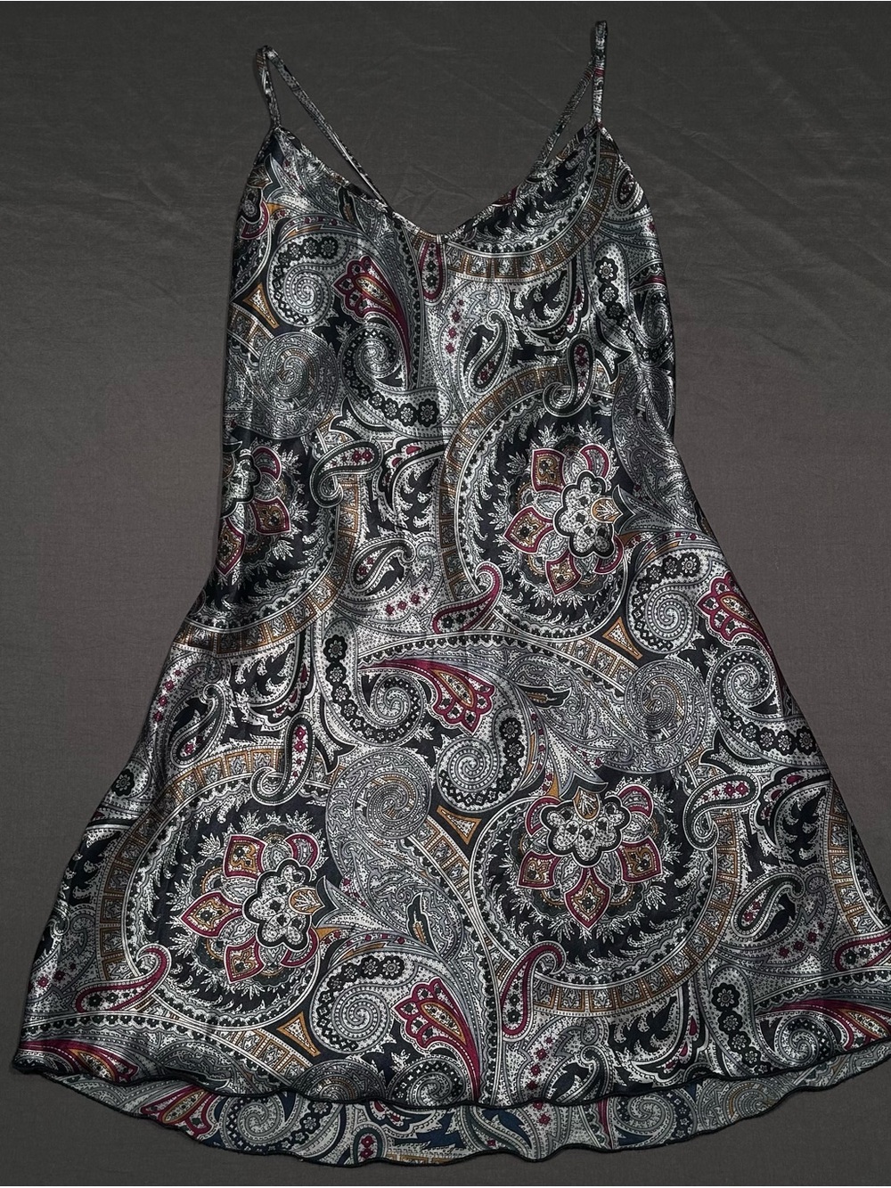 Vintage 90s Colesce Couture Navy Paisley Print Open Back Satin Slip Dress